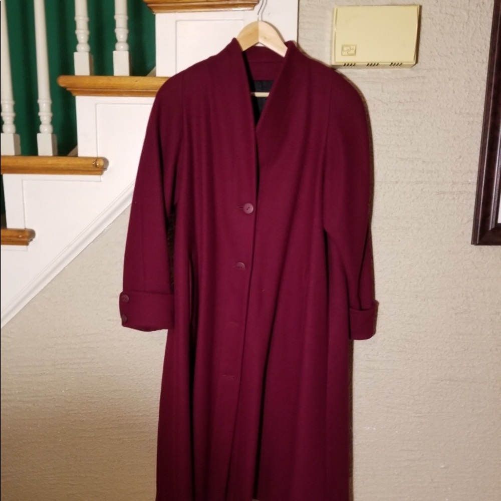 Long Vintage Burgundy Wool Pea Coat